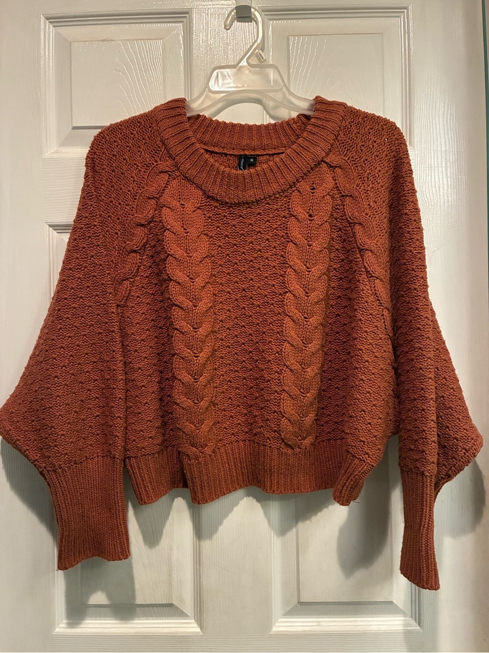 moon & madison Chunky Cropped Cable Knit Sweater - Rust